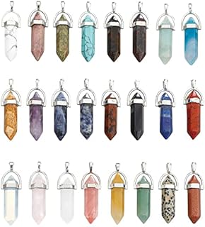 Natural Quartz Healing Crystal Pendant Set for Women, 24Pcs Hexagonal Chakra Stone Charms with Round Clasp, Ideal for Necklace Jewelry Making