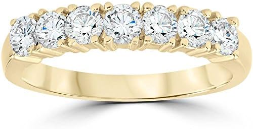 P3 POMPEII3 Elegant 14k Yellow Gold Wedding Ring with White Diamond Gems - Seven-Stone Round-Cut Design for Women, Size 4