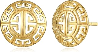 Sterling Silver Greek Design Stud Earrings by MORGAN & PAIGE, 18K Gold Plated with Laser Cut Detail, Push Back Fastening, Ideal Women's Gift - Circle Shape