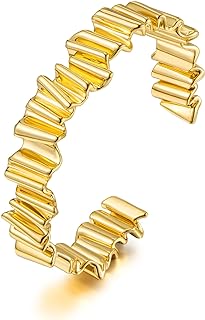 Twisted Gold Bangle Cuff Bracelet by WOWORAMA - Box Chain, Brass Material, Adjustable for Women, Irregular Design