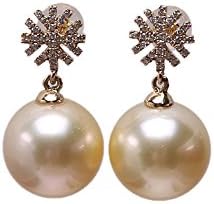 Women's JYX Pearl 14K Gold Round Golden South Sea Pearl Drop Earrings with Push Back Design, 9.5mm