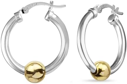 LeCalla 925 Sterling Silver Beaded Ball Hoop Earrings | Lightweight Sleeper Bead Ball Earring Hoops | Cape Style Hoop Earrings for Women