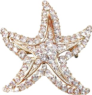 Navachi 18k Gold Plated Multi-Color Crystal Big Sea Star Starfish Brooch Pin
