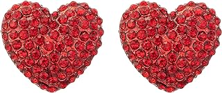 Push Back Alloy Red Heart Stud Earrings - Sparkling Rhinestone Accent - Perfect Love Gift for Wife, Girlfriend on Valentine's Day - Classic Design