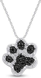 1/10 Cttw Round Cut Enhanced Black and White Natural Diamond Dog Paw Pendant Necklace Along With 18" Chain In 14k Gold Over Sterling Silver (Black & I-J Color, I2-I3 Clarity, 0.10 Cttw)