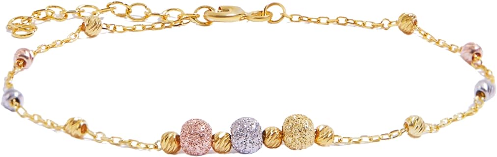 925 Sterling Silver Cubic Zirconia Bangle Bracelet with Adjustable Clasp for Women - Delicate Bead & Chain Design