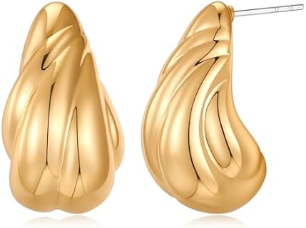 Push-Back Brass Gold Braided Half Hoop Earrings for Women with Unique Twisted Waterdrop Design