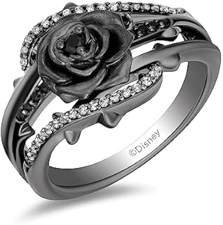 Black Rhodium-Plated Sterling Silver Maleficent Wedding Ring with 1/5 CTTW Black and White Diamond & Black Onyx for Disney Lovers - Enchanted Evil Queen Design