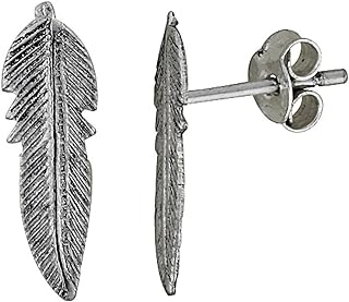 Tiny Sterling Silver Feather Stud Earrings 5/8 inch