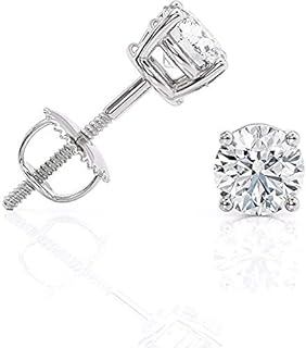 Luxurious Natural Diamond Round Stud Earrings with 14K White Gold & Secure Screw Back Design by Beverly Hills Jewelers