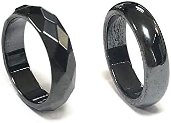 2Pcs Magnetic Hematite Rings Couple Black Stone Anxiety Balance Rings Absorb Negative Energy and Break for Women Men