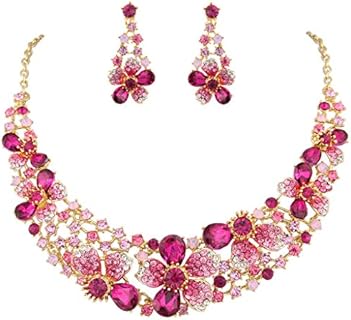 EVER FAITH Austrian Crystal Hibiscus Flower Necklace Earrings Set