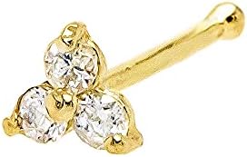Jewelry Avalanche 3-Stone 0.030ctw Moissanite Nose Stud - 22G Solid 14Kt Gold Nose Bone/L-Shape/Nose Screw Stud Nose Ring - April Birthstone Nose Stud