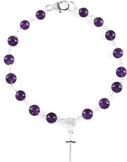 Shop LC Purple Amethyst Bracelet with Sterling Silver Charm & Lobster Claw Clasp, Bead Chain Design, Perfect Mother's Day Gift, 7.25 inches
