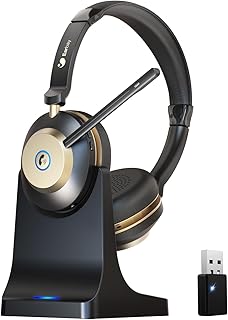 Earbay Kabelloses Büro-Headset mit AI-Mikrofon, USB-Dongle und Ladestation für PC, Laptop und Zoom, ideal für Arbeit und Webkonferenzen