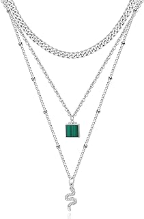 MJartoria Gold Layered Necklaces for Women Trendy Retro Emerald Pendant and Snake Pendant Necklace Dainty Chunky Chain Choker Necklaces for Girls Jewelry Birthday Gifts