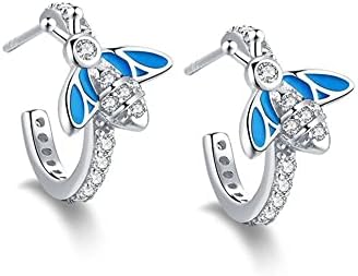 Hypoallergenic 925 Sterling Silver Bee Hoop Earrings with Cubic Zirconia for Women- Elegant Hoop Design Jewelry