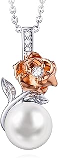South Sea Pearl Necklace in Sterling Silver and White Gold, Ideal Mother's Day Gift Featuring AAAA Pearls and Lobster Clasp, Rose Design with Cross Chain for Women