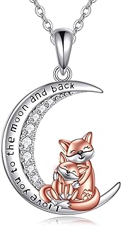 Sterling Silver Cow/Fox/Flamingo/Bunny/Lion/Elephant/Dinosaur/Llama/Sloth Mama and Baby Necklace for Women I Love You Forever Heart Pendant Necklace Animal Jewelry Mothers Jewelry Gifts for Mama Mom Her…