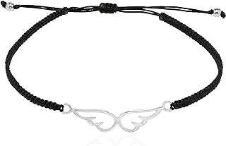 AeraVida Spiritual Angel Wings .925 Sterling Silver Charm on Cotton Rope Adjustable Pull Slide Bracelet