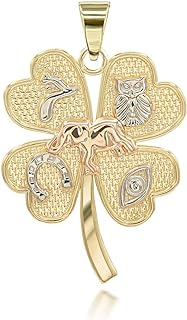 Tri-color Gold No-Clasp Four-Leaf Clover Pendant - High-Quality White and Yellow Gold Charm - Perfect Lucky Gift for Loved Ones - Made in USA Design