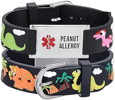 Kid-Friendly LinnaLove Medical Alert ID Bracelet with Buckle Clasp for Kids - Peanut Allergy - Cute Cartoon Design