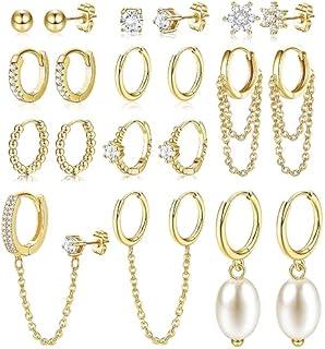 Hypoallergenic Gold Double Hoop Chain Earrings with Cubic Zirconia - Elegant Alloy Earring Set for Women - Dainty Pearl-Embellished Design
