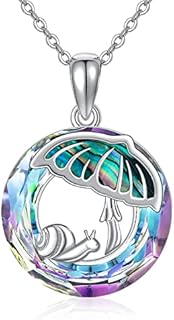 LONAGO Snail Mushroom Necklace Silver Mushroom Crystal Pendant Necklace Gift for Women Girl