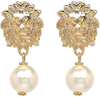 French Wire Back Rhinestone Lion Head Drop Wedding Earrings for Women in Gold - Alloy Made