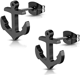 DianaL Boutique 316L Black Stainless Steel Nautical Marine Anchor Stud Earrings Gift Boxed Fashion Jewelry