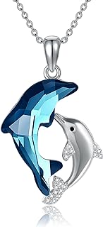MONGAS Dolphin Necklace Sterling Silver Blue Crystal Dolphin Pendant Necklace Ocean Jewelry Dolphin Gifts for Women Girls Mom Daughter Birthday