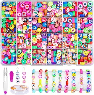 Clay Fruit Bracelet Beads in Polymer by JMUQ for Kids, Smiley/Flower/Heart Design