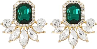 Push-Back Art Deco Stud Earrings with Austrian Crystals for Women, Vintage Square Design