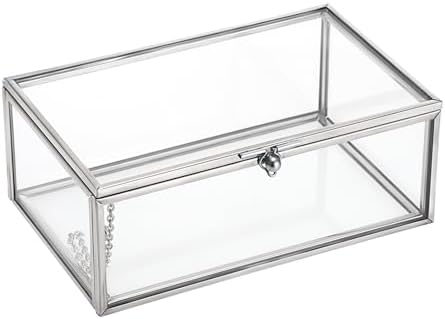 Silver Hinged Glass & Metal Keepsake Wedding Rings Box for Adults - Rectangular Jewelry Display & Organizer by Hipiwe - Vintage Style