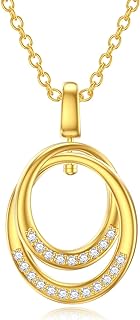 14K Solid Gold Interlocking Circle Necklace for Women, Real Gold Two Circle Necklace Double Interlocking Circle Necklace Birthday Mothers Day Gift for Mom Wife Daughter Girlfriends Her 16"