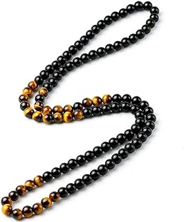 Black Onyx Tiger Eye Handmade Men's Beaded Necklace - Fashionable Natural Stone Mens Beaded Bracelets Jewelry Gift