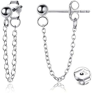ANDPAI Personalized Punk Minimalist Ball Bead Tassel Chain Drop Dangle Earrings for Women Men Girls S925 Sterling Silver Tiny Ball Studs Hypoallergenic Pierced Ear Fashion Statement Jewelry