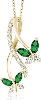 Gem Stone King 18K Yellow Gold Plated Silver Green Nano Emerald Butterfly Pendant Necklace For Women (1.21 Cttw, Marquise Cut Gemstone Birthstone, with 18 Inch Chain)