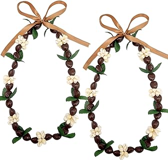 2 Pieces Hawaiian Graduation Kukui Nut Leis 2024 Chunky Acrylic Flower Heart Shell Beads Necklace Adjustable Graduation Flower Leis for High School College Graduation Party Accessories
