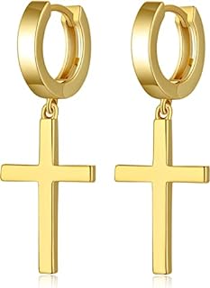 Sterling Silver Cubic Zirconia Men's Cross Dangle Earrings with Hoop Design for Contemporary Style
