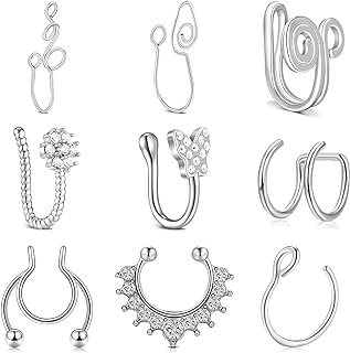 QWALIT Fake Septum Fake Nose Rings, Nose Cuff, Nose Cuff Non Piercing, African Nose Cuff, Gold Nose Cuff, Nose Ring Cuff, Fake Nose Ring Hoop, Clip on Nose Ring, Nose Cuff Jewelry, Fake Nose Ring Cuff