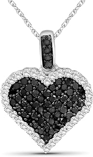 Stunning Black Diamond Heart Pendant Necklace with 18-inch Sterling Silver Rope Chain & Spring Ring Clasp by JEWELEXCESS