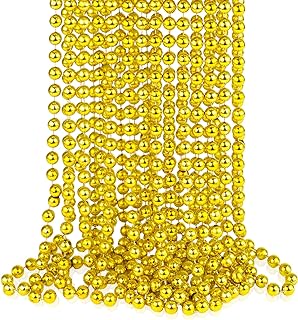 YAXINRUI 12mm Metallic Rose Gold Beaded Necklace - Durable Plastic Mardi Gras Party Accessory with Round Design - Ideal for Christmas, New Year's Eve, and Festive Events