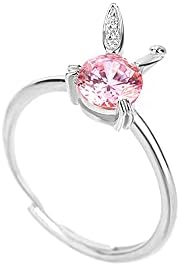 Adjustable Sterling Silver Rabbit Engagement Ring with Cubic Zirconia Gem for Women and Girls - Bunny Shaped Design