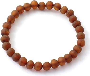 Unisex Baltic Amber Elastic Bead Bracelet with Authentic Honey-Colored, Unpolished Beads for Therapeutic Benefits