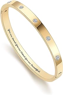 CONRAN KREMIX Gold Bangle Bracelet For Women 14K Real Gold Cuff Bracelets Cubic Zirconia Stainless Steel Water Proof Bracelet Gift