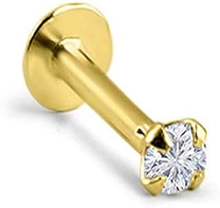 14k Solid Yellow Gold Threadless Push Pin Nose Ring Stud 1.5mm, 2mm, 2.5mm or 3mm Clear CZ 18G, 16G