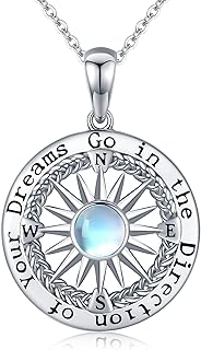 2024 Graduation Gift for Her Go in the Direction of Your Dream Compass Necklace 925 Sterling Silver Nautical Compass Medallion Moonstone Compass Jewelry for Women Girls