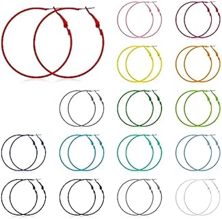 16 Pairs Matte Hoop Earrings Colorful Hoop Earrings 80s Retro Neon Earrings Large Drop Earrings for Women Girls (Thin)