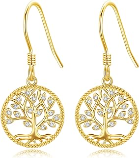 14K Gold Tree Of Life Earrings 14K Solid Yellow Gold Tree Of Life Dangle Drop Earrings Gold Tree Of Life Jewelry For Women Girls Gifts
